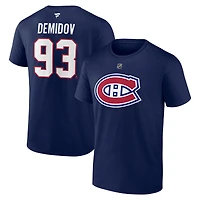T-shirt en coton authentique Fanatics Ivan Demidov bleu marine des Canadiens de Montréal pour homme