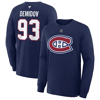 T-shirt authentique Fanatics Ivan Demidov bleu marine des Canadiens de Montréal avec nom et numéro superposés