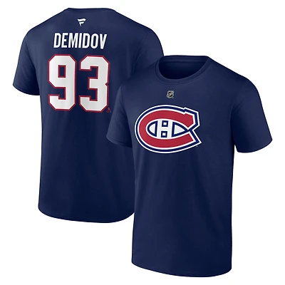 Men's Fanatics Ivan Demidov Navy Montreal Canadiens Authentic Stack Name & Number T-Shirt