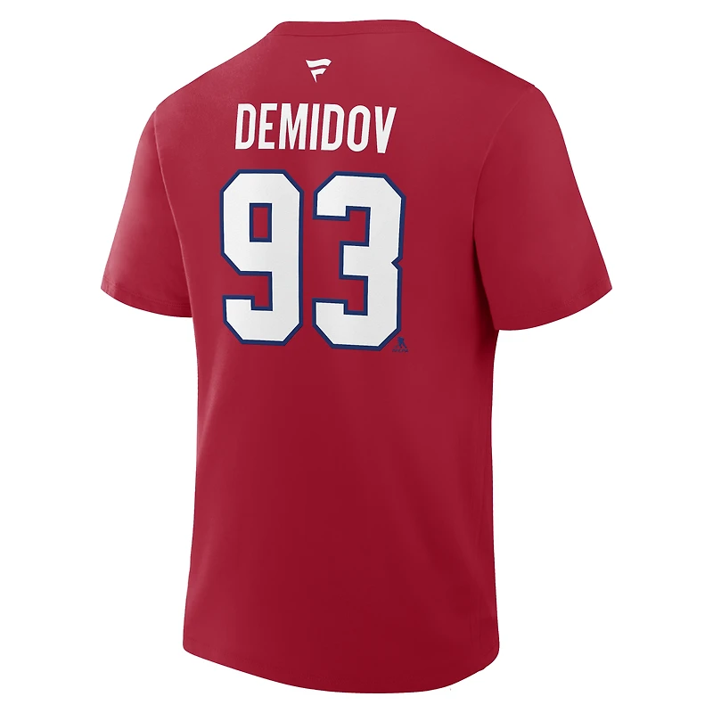 Men's Fanatics Ivan Demidov Red Montreal Canadiens Authentic Stack Name & Number T-Shirt
