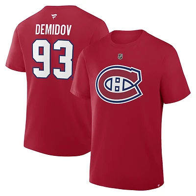 Men's Fanatics Ivan Demidov Red Montreal Canadiens Authentic Stack Name & Number T-Shirt