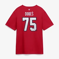 T-shirt authentique Fanatics pour homme, Jakub Dobes, Canadien de Montréal, rouge, avec nom et numéro.