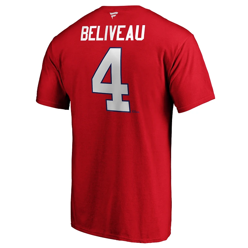 Fanatiques masculins de marque Jean Béliveau Rouge des Canadiens Montréal Authentic Stack Nom et numéro du joueur retraité - T-shirt
