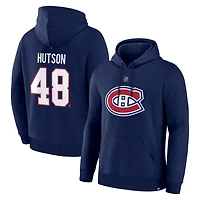 Men's Fanatics Lane Hutson Navy Montreal Canadiens Authentic Stack Name & Number Hoodie