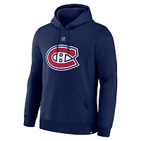 Men's Fanatics Lane Hutson Navy Montreal Canadiens Authentic Stack Name & Number Hoodie