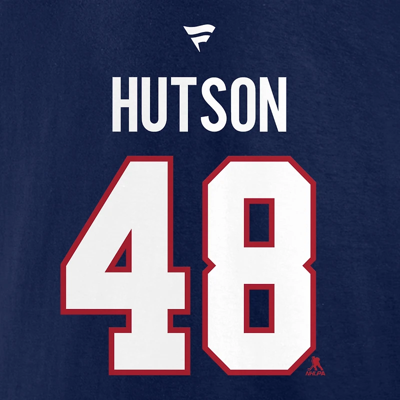 Men's Fanatics Lane Hutson Navy Montreal Canadiens Authentic Stack Name & Number Hoodie