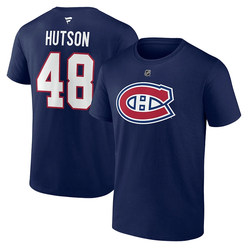 T-shirt bleu marine Fanatics Lane Hutson pour homme, avec nom et numéro authentiques des Canadiens de Montréal