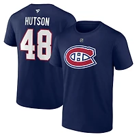 T-shirt bleu marine Fanatics Lane Hutson pour homme, avec nom et numéro authentiques des Canadiens de Montréal
