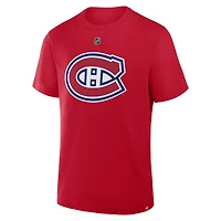 T-shirt authentique Fanatics Lane Hutson rouge des Canadiens de Montréal avec nom et numéro superposés