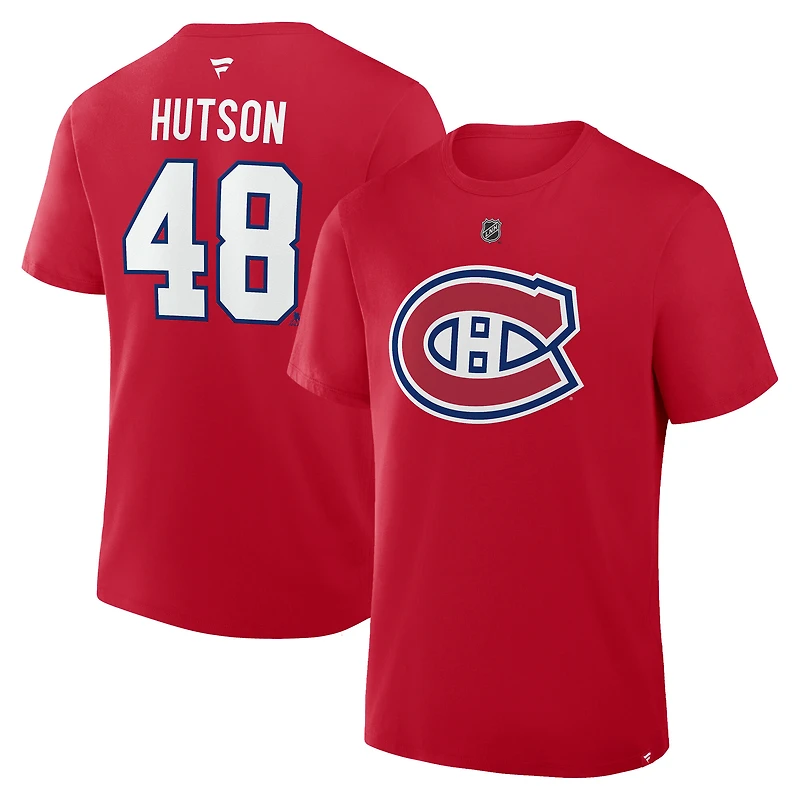 Men's Fanatics Lane Hutson Red Montreal Canadiens Authentic Stack Name & Number T-Shirt