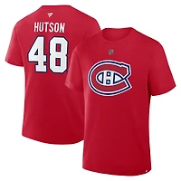 Men's Fanatics Lane Hutson Red Montreal Canadiens Authentic Stack Name & Number T-Shirt