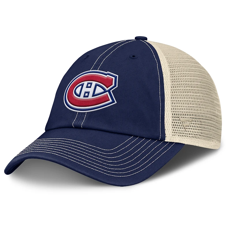 Casquette trucker ajustable Fanatics bleu marine/naturel Rival des Canadiens de Montréal pour homme