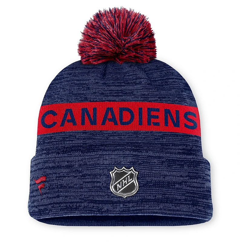 Men's Fanatics Navy Montreal Canadiens Authentic Pro Rink Cuffed Knit Hat with Pom