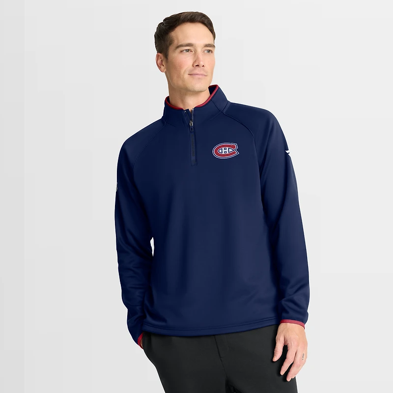 Men's Fanatics Navy Montreal Canadiens Authentic Pro Rink Raglan Quarter-Zip Pullover