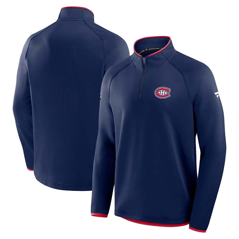 Men's Fanatics Navy Montreal Canadiens Authentic Pro Rink Raglan Quarter-Zip Pullover