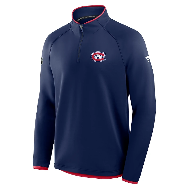 Men's Fanatics Navy Montreal Canadiens Authentic Pro Rink Raglan Quarter-Zip Pullover