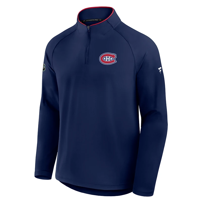 Pull d'entraînement à glissière quart de tour authentique Pro Rink des Canadiens Montréal pour hommes Fanatics bleu marine