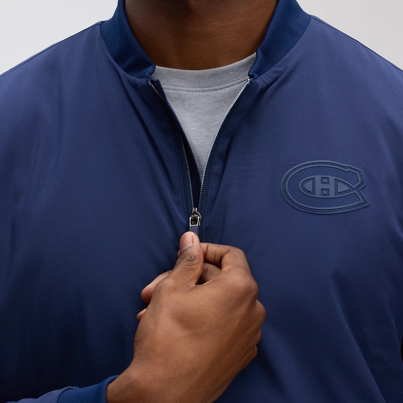 Blouson aviateur léger à fermeture éclair intégrale Fanatics bleu marine pour homme, Authentic Pro Road des Canadiens de Montréal