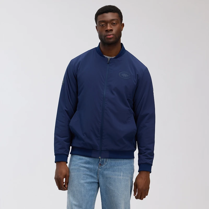 Blouson aviateur léger à fermeture éclair intégrale Fanatics bleu marine pour homme, Authentic Pro Road des Canadiens de Montréal