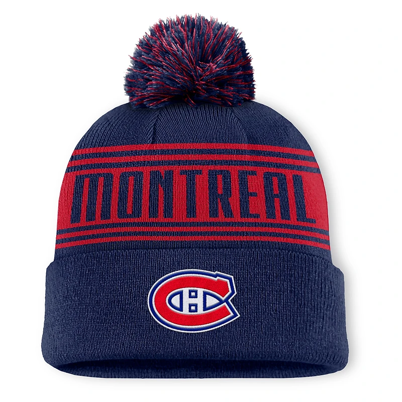 Bonnet en tricot à revers avec pompon pour homme Fanatics bleu marine des Canadiens de Montréal