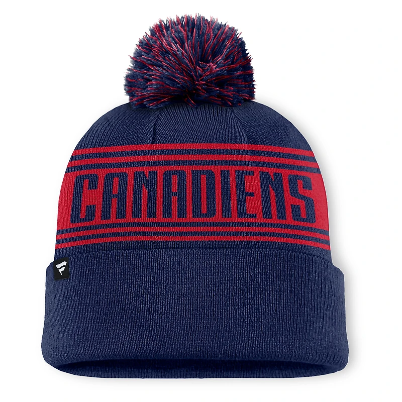 Bonnet en tricot à revers avec pompon pour homme Fanatics bleu marine des Canadiens de Montréal