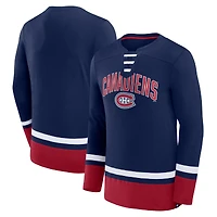 Men's Fanatics Navy Montreal Canadiens Fundamental Lace-Up Long Sleeve T-Shirt