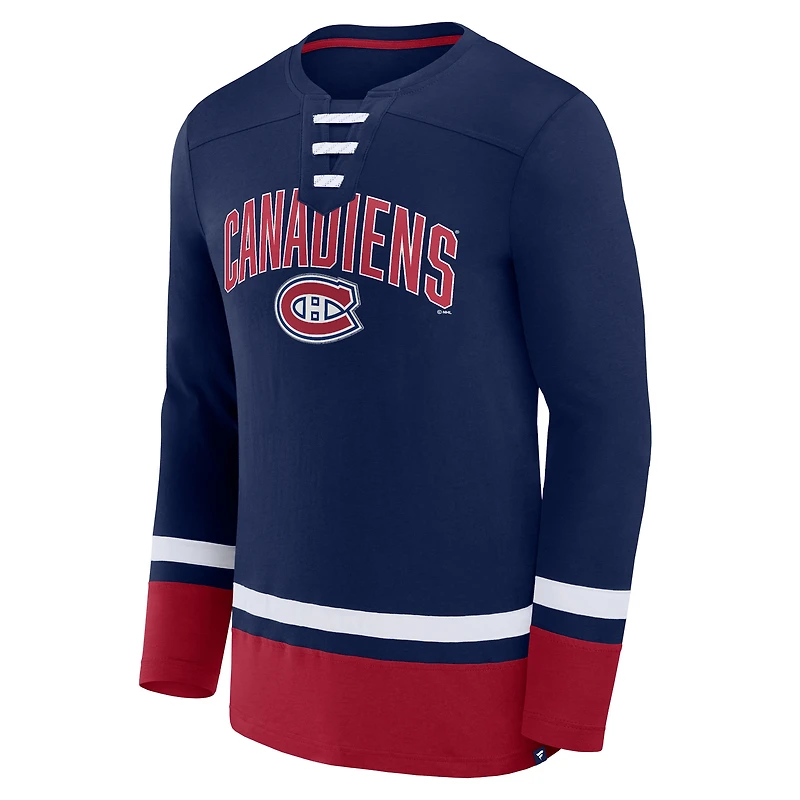 T-shirt à manches longues lacets Fanatics bleu marine des Canadiens de Montréal pour homme