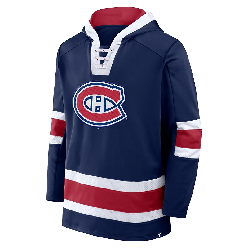 Men's Fanatics  Navy Montreal Canadiens Inside Line Fleece Pullover Hoodie