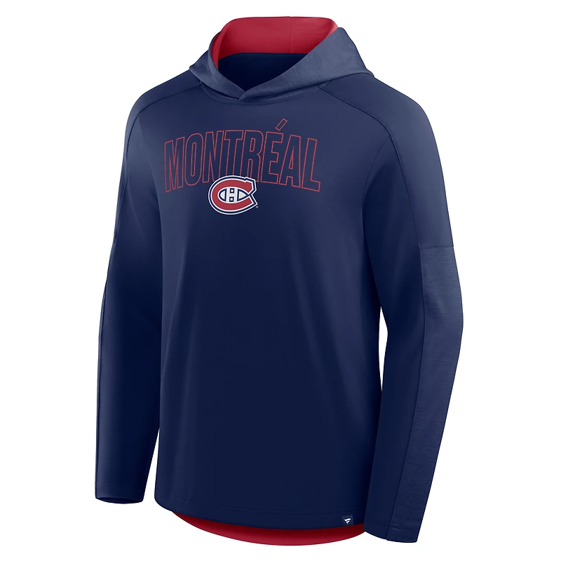 Men's Fanatics Navy Montreal Canadiens Penalty Shot Long Sleeve Hooded T-Shirt