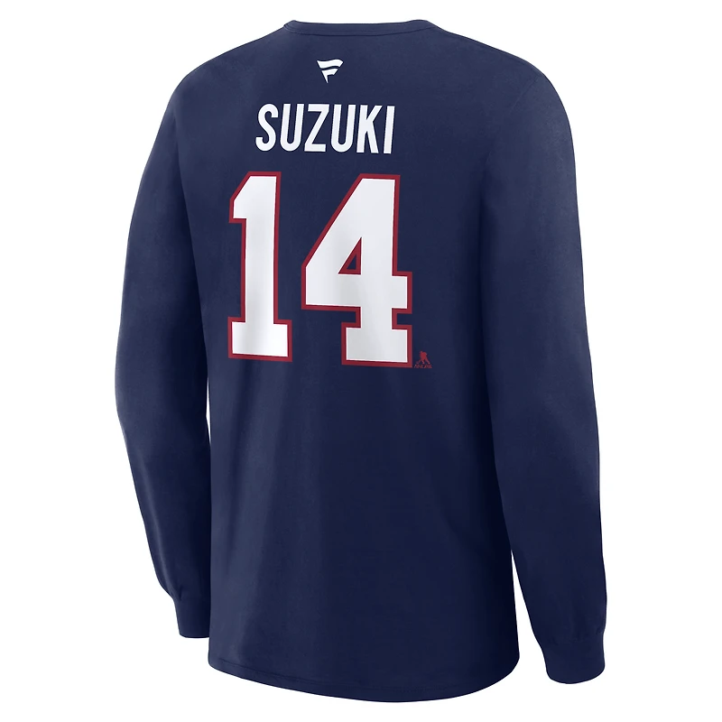 Men's Fanatics Nick Suzuki Navy Montreal Canadiens Authentic Stack Name & Number T-Shirt