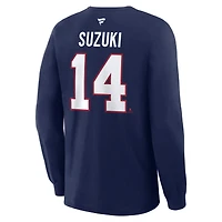 Men's Fanatics Nick Suzuki Navy Montreal Canadiens Authentic Stack Name & Number T-Shirt