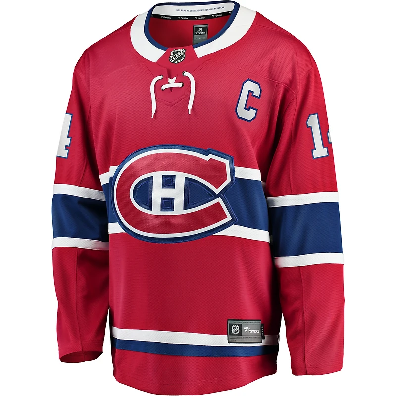 Fanatics pour hommes Nick Suzuki, rouge, écusson de capitaine des Canadiens Montréal, joueur échappé à domicile - Maillot