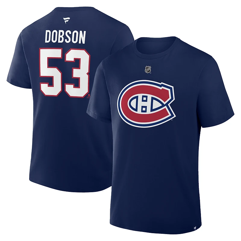 Men's Fanatics Noah Dobson Navy Montreal Canadiens Authentic Stack Name & Number T-Shirt