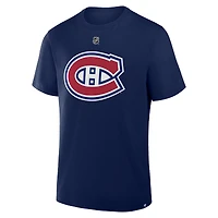 T-shirt Fanatics Noah Dobson bleu marine pour homme, authentique, avec nom et numéro Stack des Canadiens de Montréal