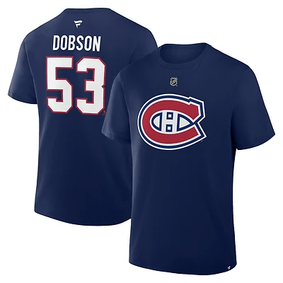 Men's Fanatics Noah Dobson Navy Montreal Canadiens Authentic Stack Name & Number T-Shirt