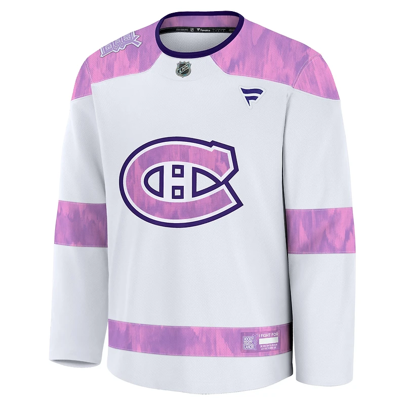 Maillot d'entraînement blanc Fanatics pour hommes des Canadiens de Montréal, combat le cancer, survivant