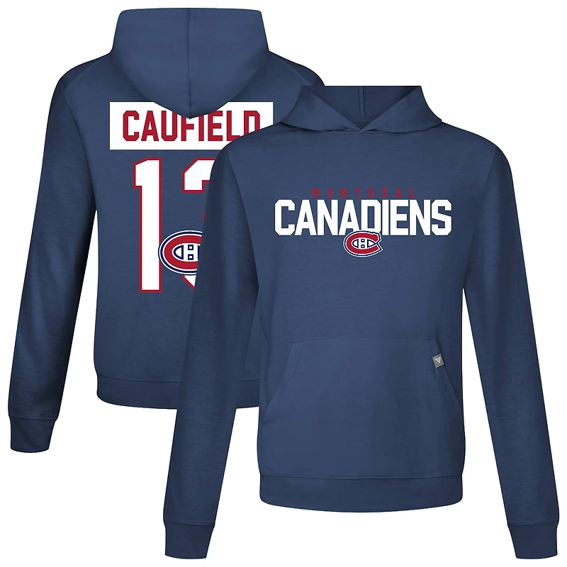 T-shirt à capuche manches longues Levelwear Cole Caufield bleu marine des Canadiens de Montréal avec nom et numéro