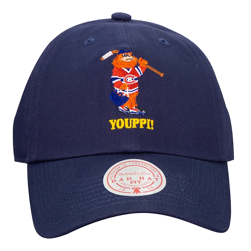 Casquette ajustable Mitchell & Ness bleu marine pour homme, motif mascotte des Canadiens de Montréal