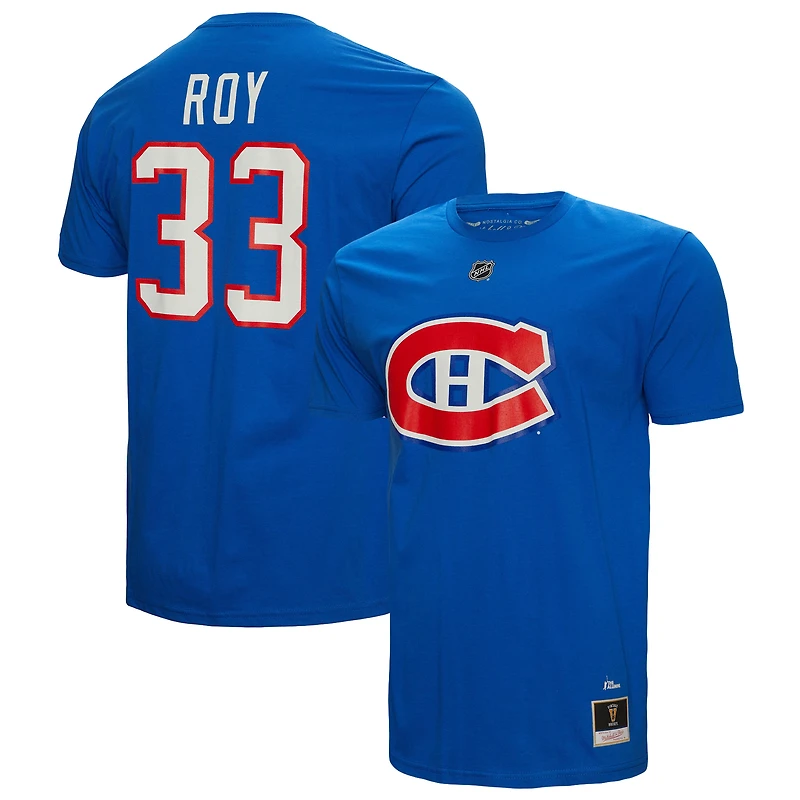 T-shirt bleu avec nom et numéro des Canadiens de Montréal Mitchell & Ness Patrick Roy pour hommes