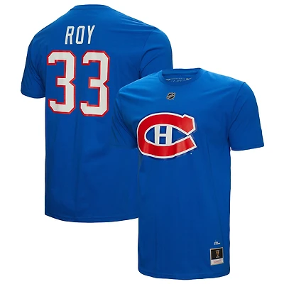 T-shirt bleu avec nom et numéro des Canadiens de Montréal Mitchell & Ness Patrick Roy pour hommes