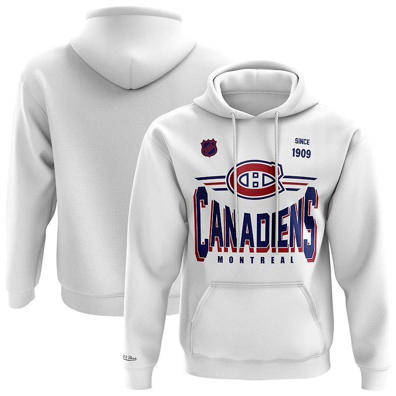 Sweat à capuche en polaire Mitchell & Ness blanc pour homme, aux couleurs des Canadiens de Montréal.