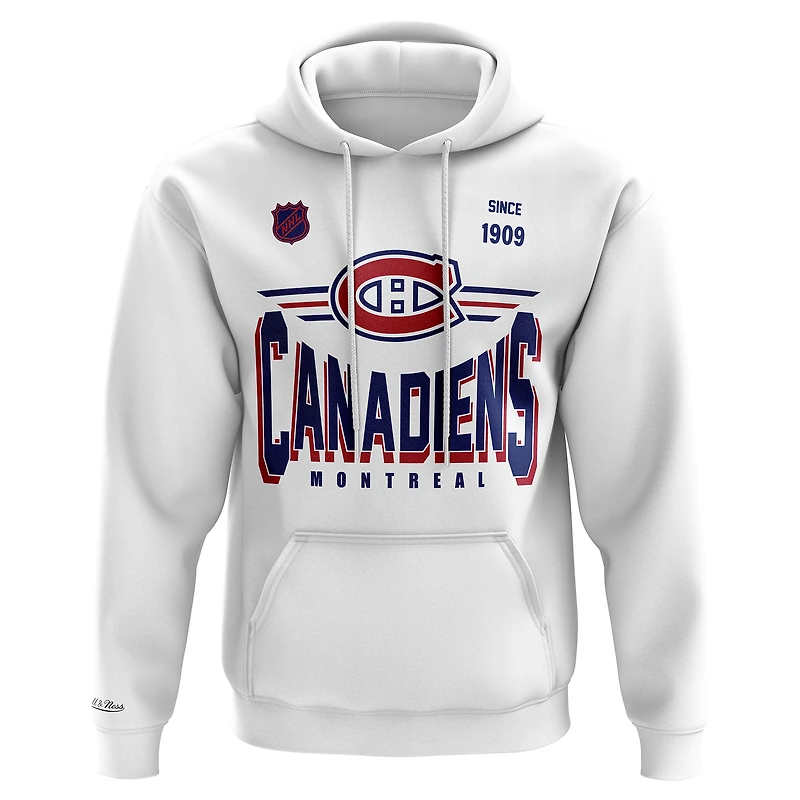 Sweat à capuche en polaire Mitchell & Ness blanc pour homme, aux couleurs des Canadiens de Montréal.