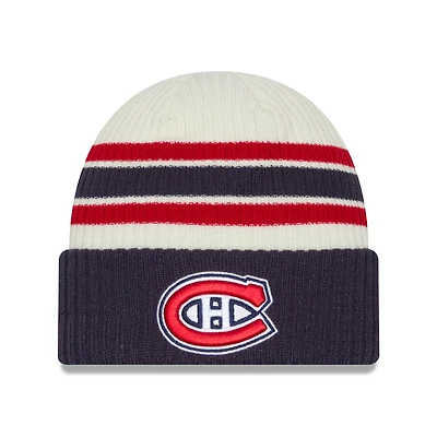 Men's New Era Cream/Navy Montreal Canadiens Vintage Cuffed Knit Hat