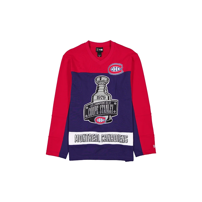 Maillot de hockey à manches longues New Era bleu marine et rouge des Canadiens Montréal, champions la Coupe Stanley, pour homme