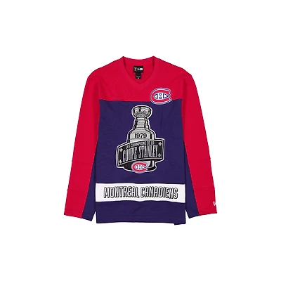 Maillot de hockey à manches longues New Era bleu marine et rouge des Canadiens Montréal, champions la Coupe Stanley, pour homme