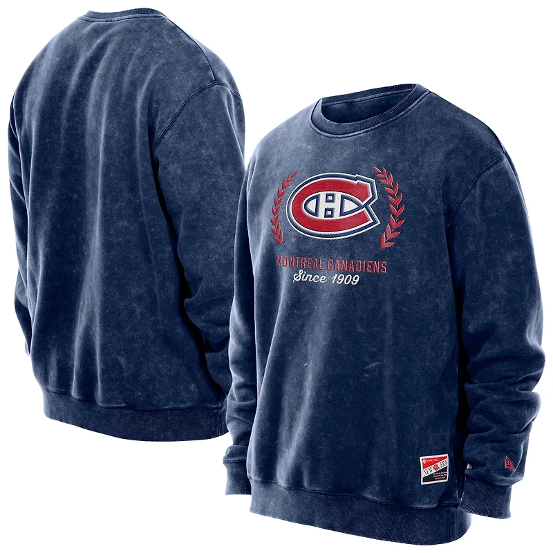 Sweat-shirt ras du cou en molleton délavé minéral bleu marine des Canadiens de Montréal New Era pour homme