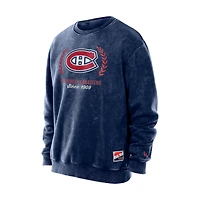 Men's New Era  Navy Montreal Canadiens Mineral Washed Fleece Crewneck Sweatshirt