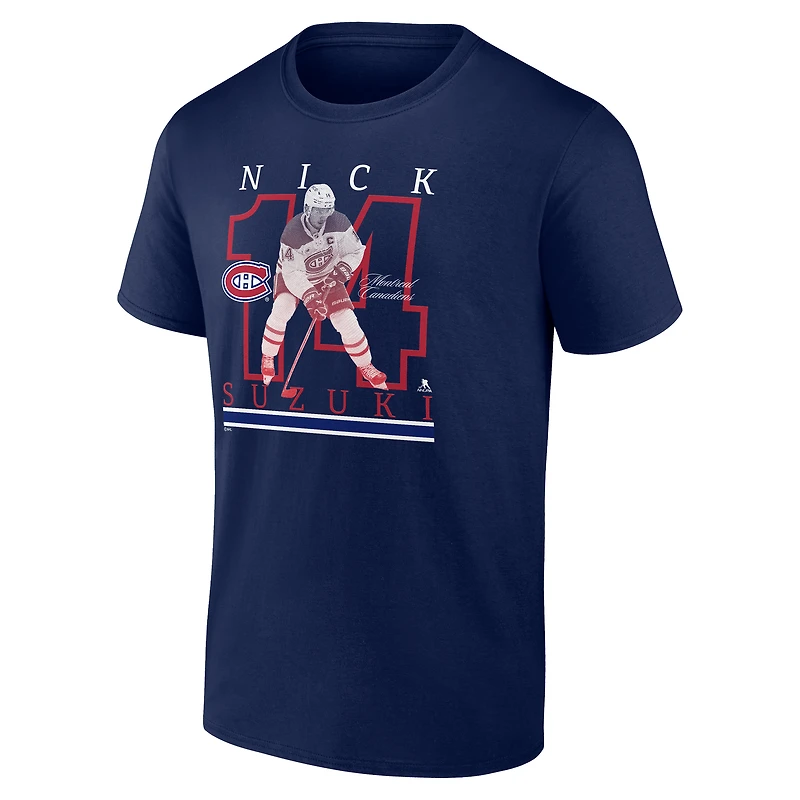 T-shirt bleu marine Nick Suzuki pour homme, Canadiens de Montréal, le spectacle des joueurs