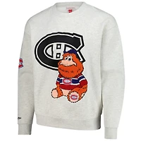 Pull ras du cou en peluche pour homme avec motif flocons d'avoine des Canadiens de Montréal