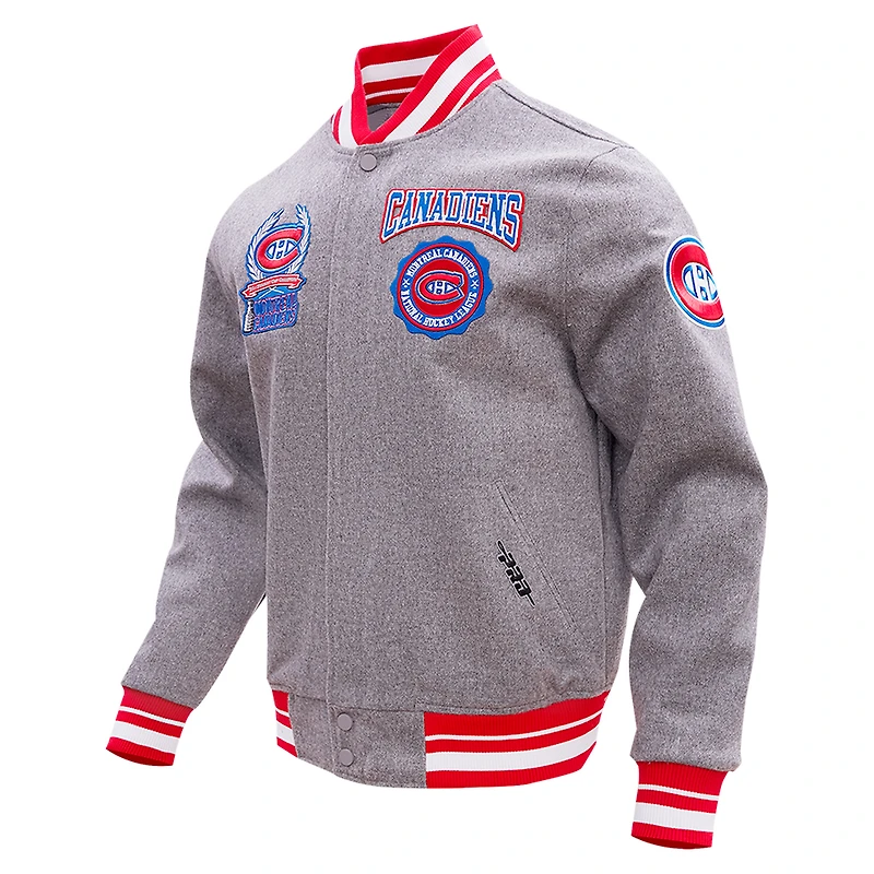 Veste universitaire à fermeture éclair complète Pro Standard pour hommes, grise, emblème des Canadiens de Montréal